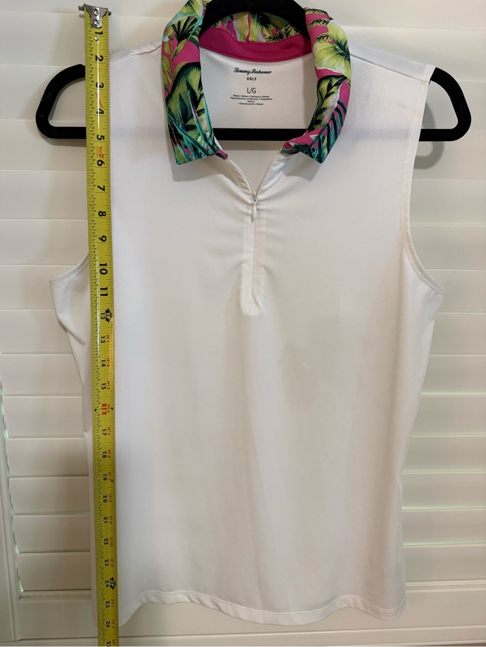Tommy Bahama White Sleeveless Polo with Tropical Print Collar